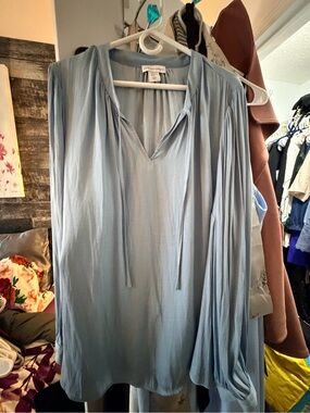 cupcakes & cashmere pale blue blouse with gathered yoke